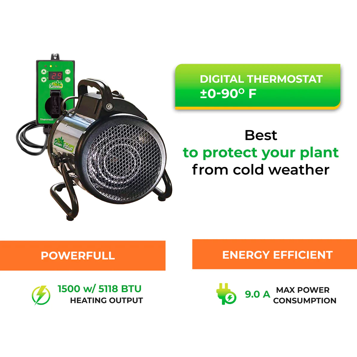 Greenhouse Heater and fan with thermostat