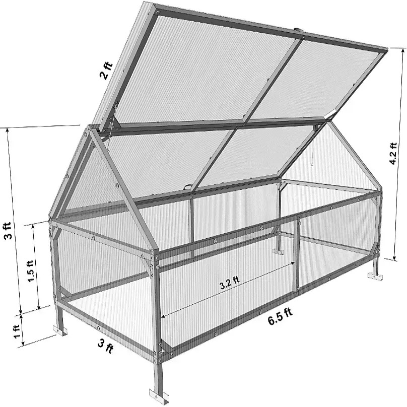 Crocus portable mini greenhouse for raised beds with reinforced frame and hinged roof panels