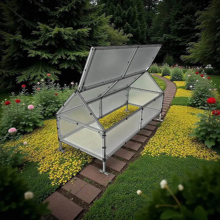 Crocus portable mini greenhouse for raised beds with reinforced frame and hinged roof panels